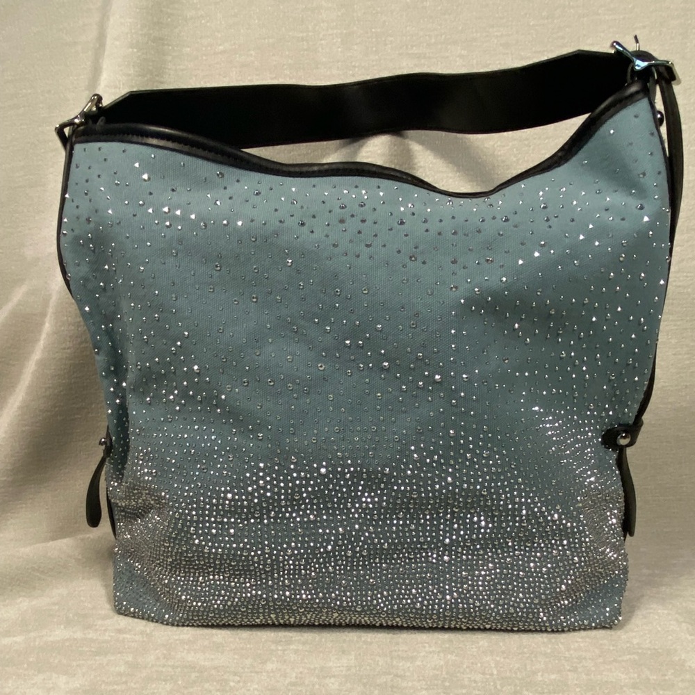 Stylish Haint Blue Rhinestone Shoulder Bag with adjustable shoulder strap